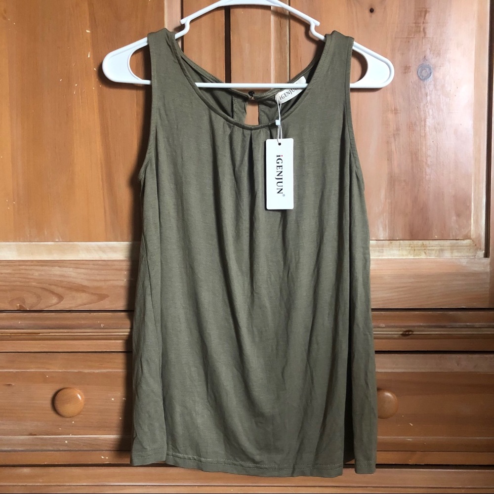 (S) NWT iGenJun Army Green Tank Top Blouse